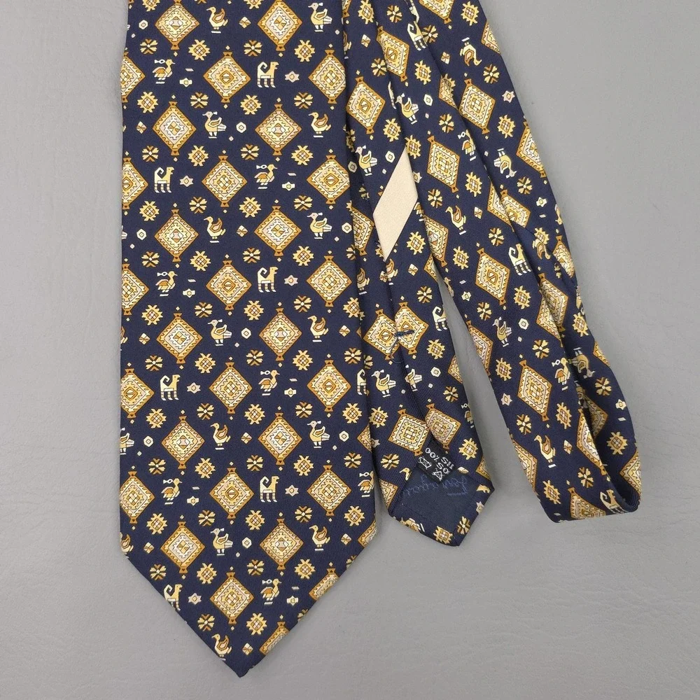 Salvatore Ferragamo Tie Mens Blue Silk Geometric Animal Italy Musei Vaticani